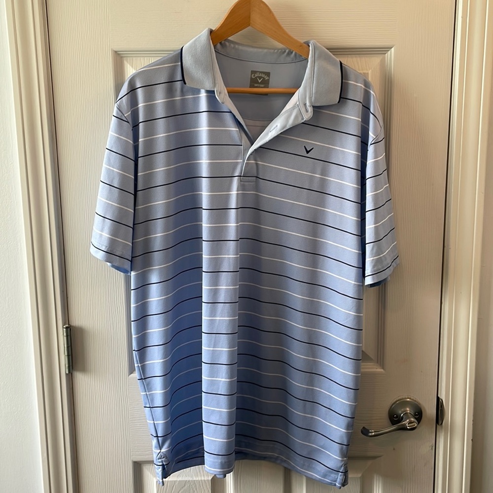 Callaway Light Blue Striped Polo Shirt